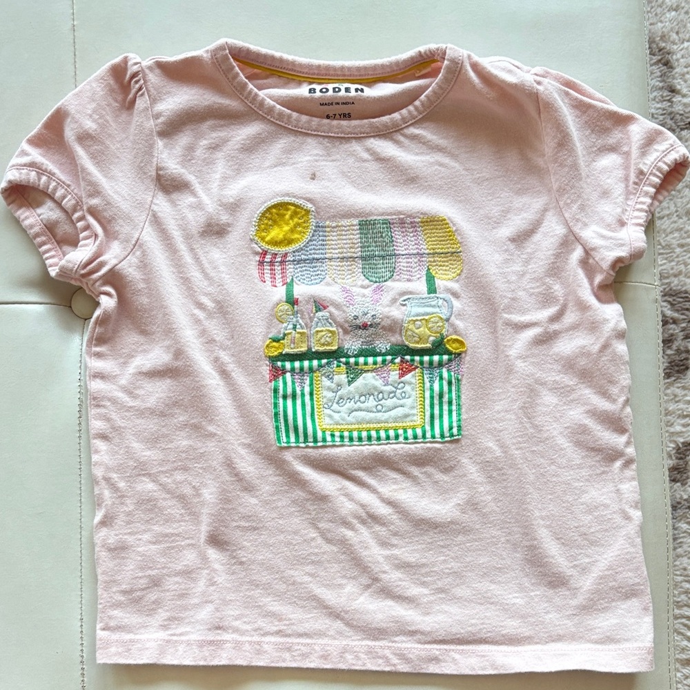 Boden Light Pink Girls' Lemonade Appliqué Tee